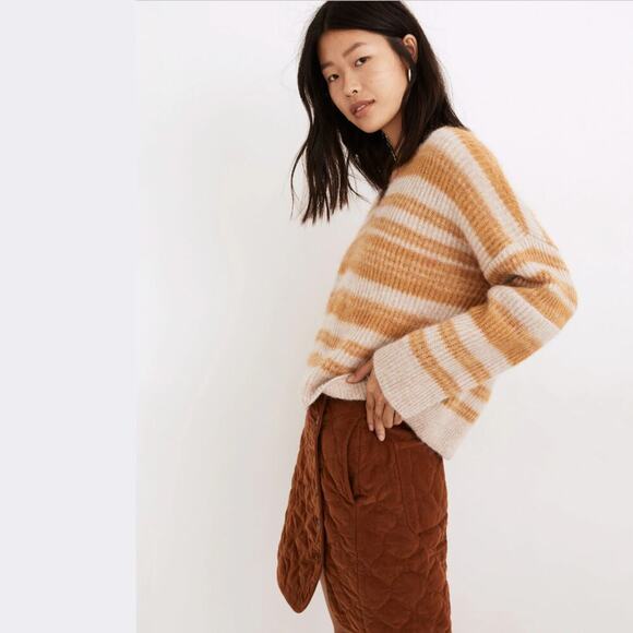 Madewell L Staley V-Neck Sweater | Space Dye, Cropped Boxy Fit, Alpaca Blend, XL - Picture 3 of 8